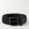 3.5cm Leather-Trimmed Woven Elastic Belt
