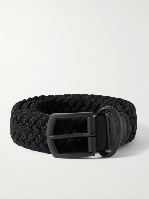 3.5cm Leather-Trimmed Woven Elastic Belt