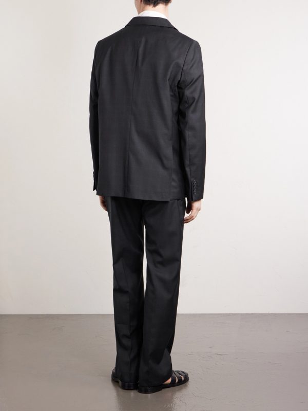 Double-Breasted Checked Virgin Suit Jacket - BK
