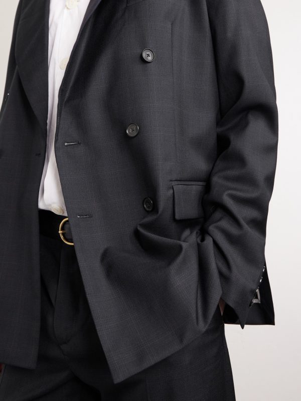 Double-Breasted Checked Virgin Suit Jacket - CU