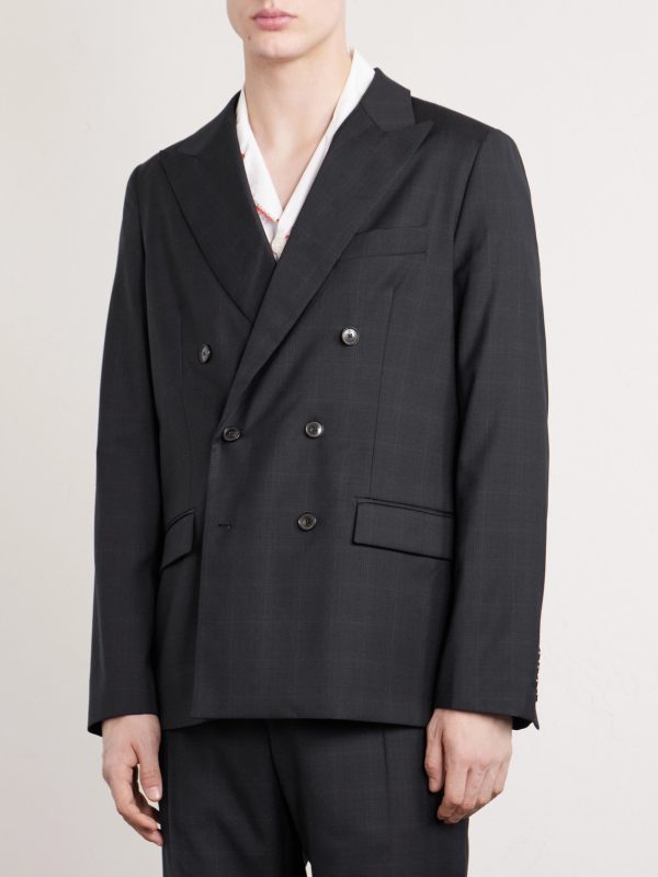 Double-Breasted Checked Virgin Suit Jacket - FR