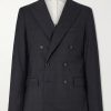 Double-Breasted Checked Virgin Suit Jacket