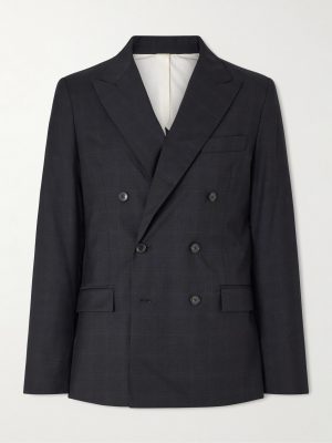 Double-Breasted Checked Virgin Suit Jacket