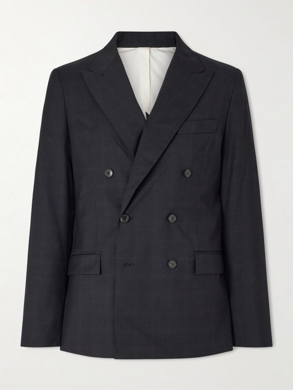 Double-Breasted Checked Virgin Suit Jacket