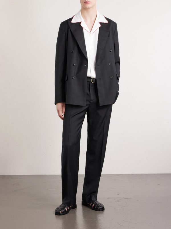 Double-Breasted Checked Virgin Suit Jacket - OU