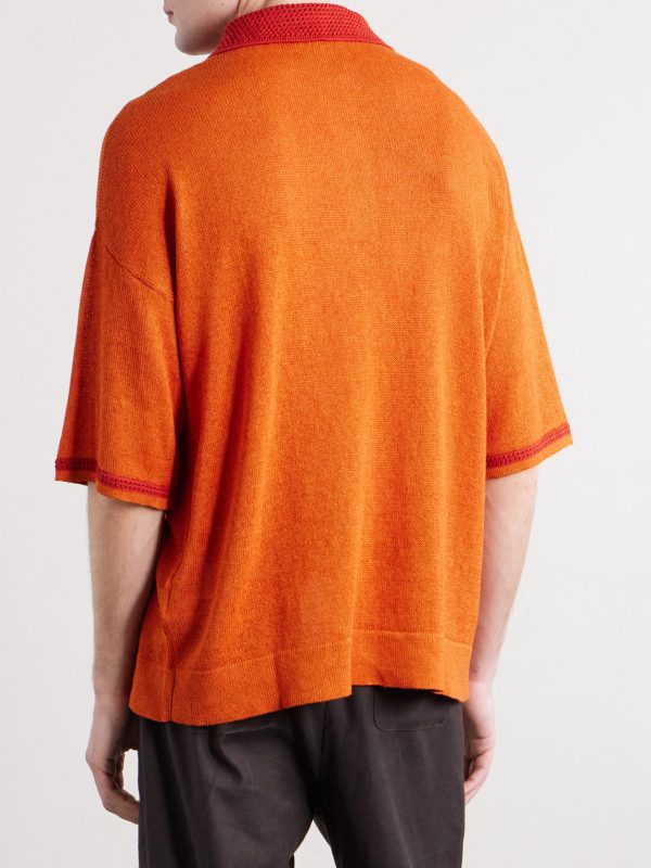 Open-Knit Organic Cotton and Linen-Blend Polo Shirt - BK Open-Knit Organic Cotton and Linen-Blend Polo Shirt - BK