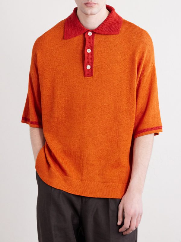 Open-Knit Organic Cotton and Linen-Blend Polo Shirt - FR Open-Knit Organic Cotton and Linen-Blend Polo Shirt - FR