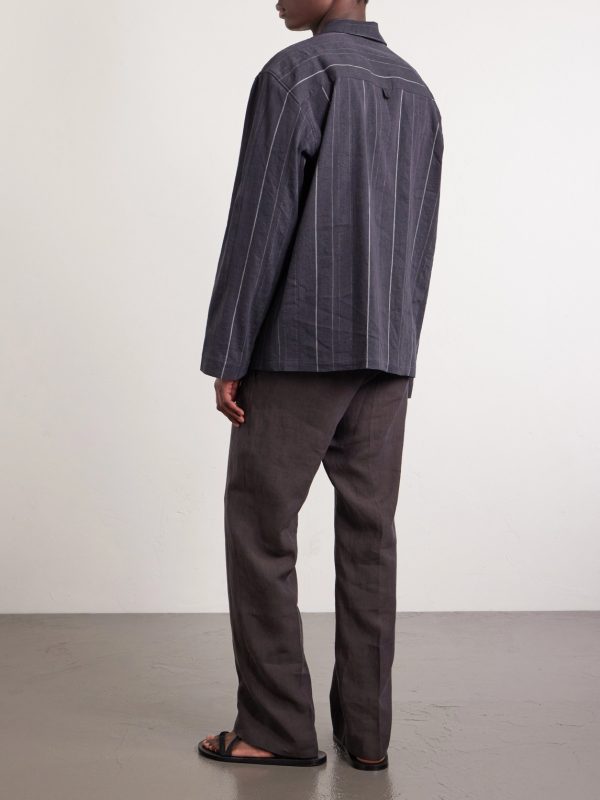 Matara Cropped Pinstriped Cotton and Linen-Blend Overshirt - BK Matara Cropped Pinstriped Cotton and Linen-Blend Overshirt - BK