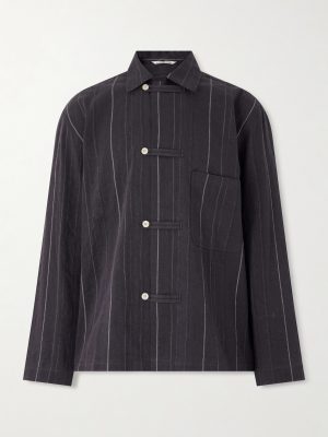 Matara Cropped Pinstriped Cotton and Linen-Blend Overshirt Matara Cropped Pinstriped Cotton and Linen-Blend Overshirt