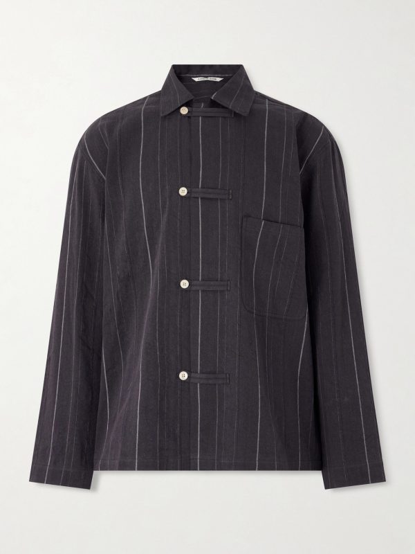 Matara Cropped Pinstriped Cotton and Linen-Blend Overshirt Matara Cropped Pinstriped Cotton and Linen-Blend Overshirt