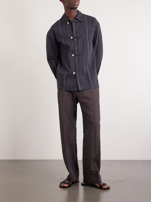Matara Cropped Pinstriped Cotton and Linen-Blend Overshirt - OU Matara Cropped Pinstriped Cotton and Linen-Blend Overshirt - OU