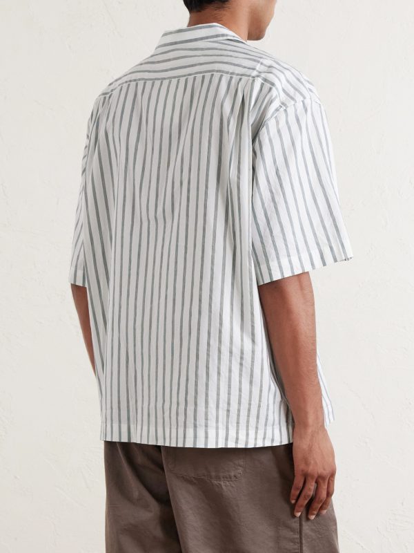 Samata Camp-Collar Striped Cotton, Silk and Linen-Blend Shirt - BK Samata Camp-Collar Striped Cotton, Silk and Linen-Blend Shirt - BK