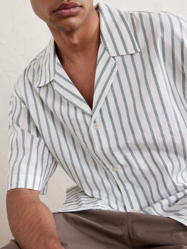 Samata Camp-Collar Striped Cotton, Silk and Linen-Blend Shirt - CU Samata Camp-Collar Striped Cotton, Silk and Linen-Blend Shirt - CU
