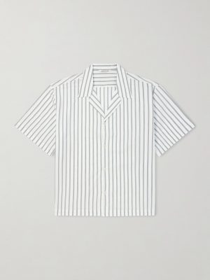Samata Camp-Collar Striped Cotton, Silk and Linen-Blend Shirt Samata Camp-Collar Striped Cotton, Silk and Linen-Blend Shirt