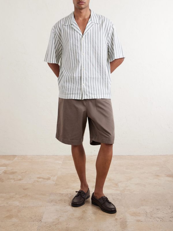 Samata Camp-Collar Striped Cotton, Silk and Linen-Blend Shirt - OU Samata Camp-Collar Striped Cotton, Silk and Linen-Blend Shirt - OU