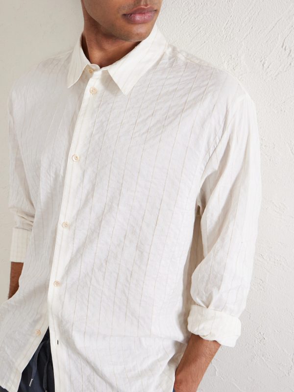Fulvio Pinstriped Cotton, Silk and Linen-Blend Shirt - CU