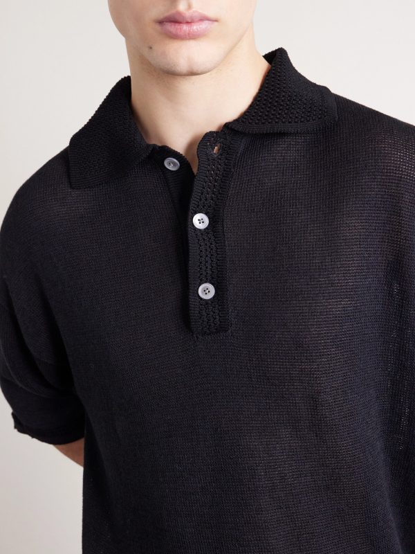 Open-Knit Organic Cotton and Linen-Blend Polo Shirt - CU Open-Knit Organic Cotton and Linen-Blend Polo Shirt - CU