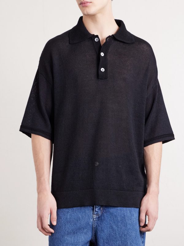 Open-Knit Organic Cotton and Linen-Blend Polo Shirt - FR Open-Knit Organic Cotton and Linen-Blend Polo Shirt - FR