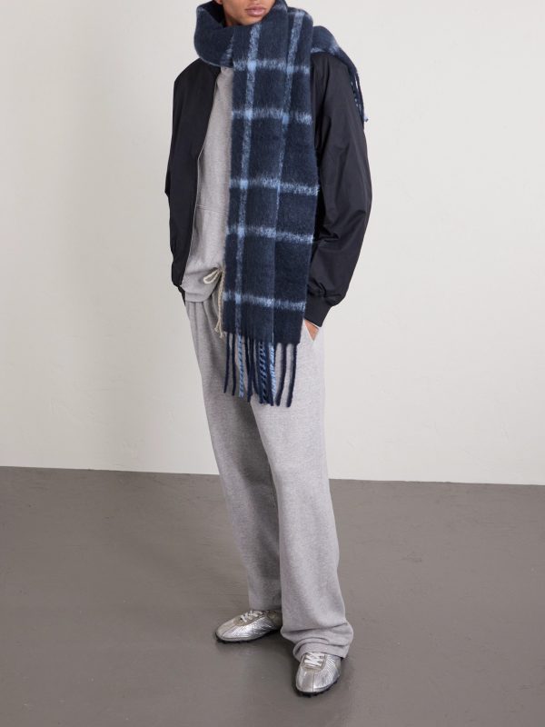 Fringed Checked Alpaca-Blend Scarf - OU Fringed Checked Alpaca-Blend Scarf - OU