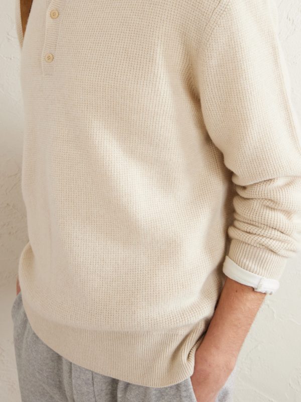 Waffle-Knit Cashmere Henley Sweater - CU Waffle-Knit Cashmere Henley Sweater - CU