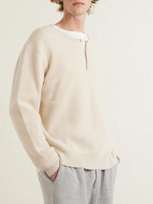 Waffle-Knit Cashmere Henley Sweater - FR Waffle-Knit Cashmere Henley Sweater - FR