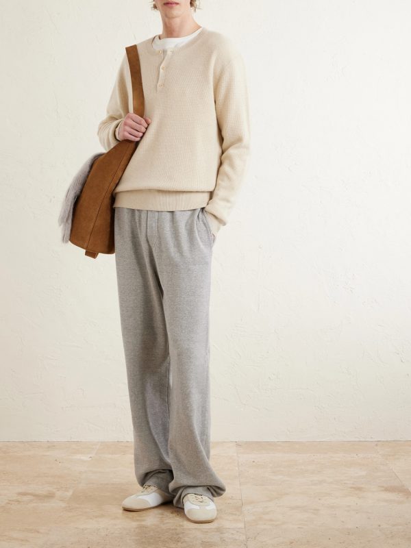 Waffle-Knit Cashmere Henley Sweater - OU Waffle-Knit Cashmere Henley Sweater - OU