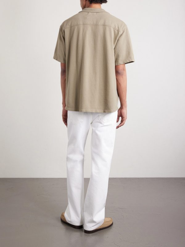 Camp-Collar Garment-Dyed Structured Piqué-Jersey Cuban Shirt - BK Camp-Collar Garment-Dyed Structured Piqué-Jersey Cuban Shirt - BK