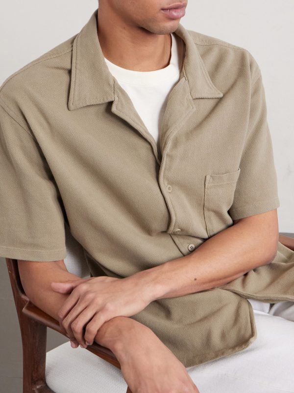 Camp-Collar Garment-Dyed Structured Piqué-Jersey Cuban Shirt - CU Camp-Collar Garment-Dyed Structured Piqué-Jersey Cuban Shirt - CU