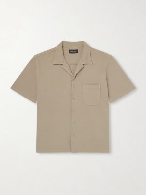 Camp-Collar Garment-Dyed Structured Piqué-Jersey Cuban Shirt Camp-Collar Garment-Dyed Structured Piqué-Jersey Cuban Shirt