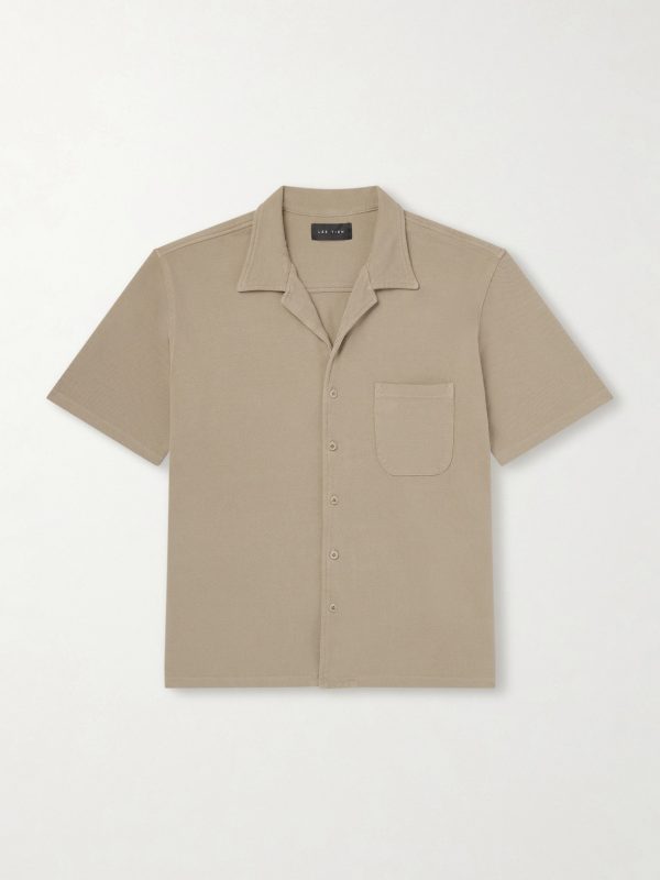 Camp-Collar Garment-Dyed Structured Piqué-Jersey Cuban Shirt Camp-Collar Garment-Dyed Structured Piqué-Jersey Cuban Shirt