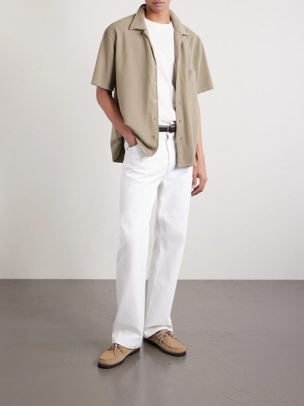 Camp-Collar Garment-Dyed Structured Piqué-Jersey Cuban Shirt - OU Camp-Collar Garment-Dyed Structured Piqué-Jersey Cuban Shirt - OU