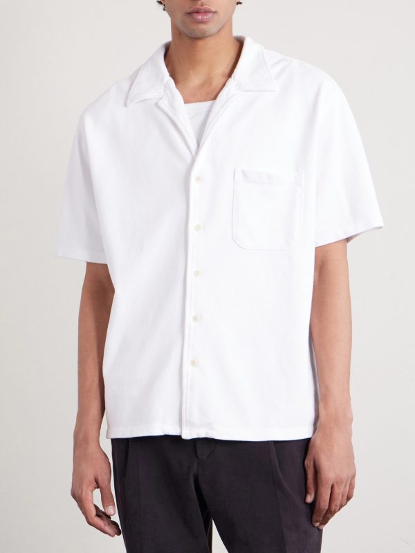Camp-Collar Garment-Dyed Structured-Piqué Jersey Shirt - FR