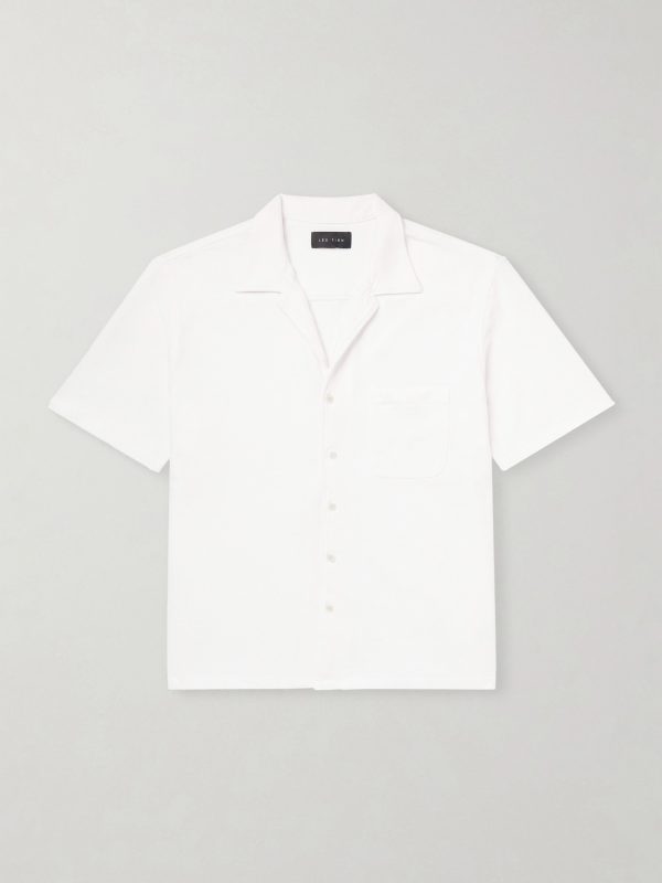 Camp-Collar Garment-Dyed Structured-Piqué Jersey Shirt
