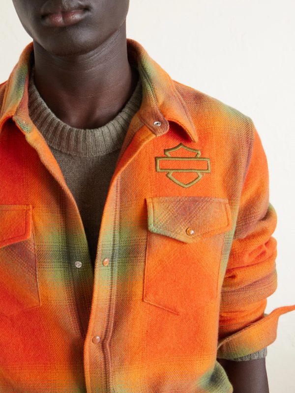 + Harley-Davidson Olive Logo-Embroidered Checked Cashmere-Flannel Shirt - CU + Harley-Davidson Olive Logo-Embroidered Checked Cashmere-Flannel Shirt - CU