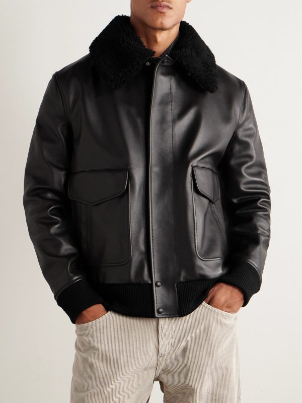 Grant Shearling-Trimmed Leather Aviator Jacket - FR Grant Shearling-Trimmed Leather Aviator Jacket - FR
