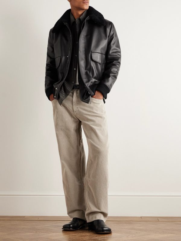 Grant Shearling-Trimmed Leather Aviator Jacket - OU Grant Shearling-Trimmed Leather Aviator Jacket - OU