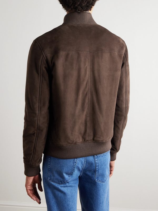 Greg Slim-Fit Padded Suede Bomber Jacket - BK