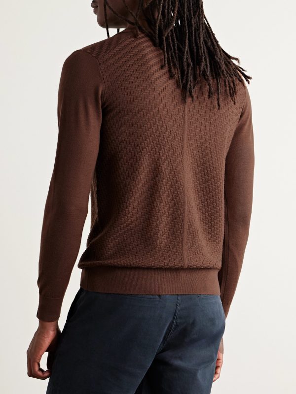Charles Johnny Slim-Fit Textured-Knit Wool Polo Sweater - BK