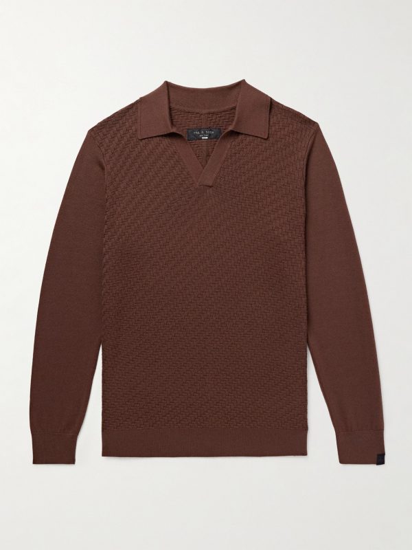 Charles Johnny Slim-Fit Textured-Knit Wool Polo Sweater