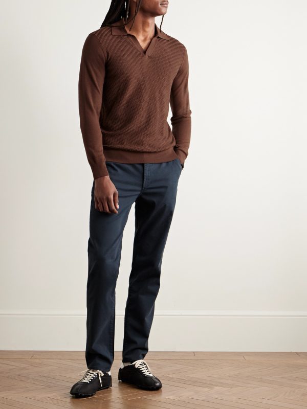 Charles Johnny Slim-Fit Textured-Knit Wool Polo Sweater - OU