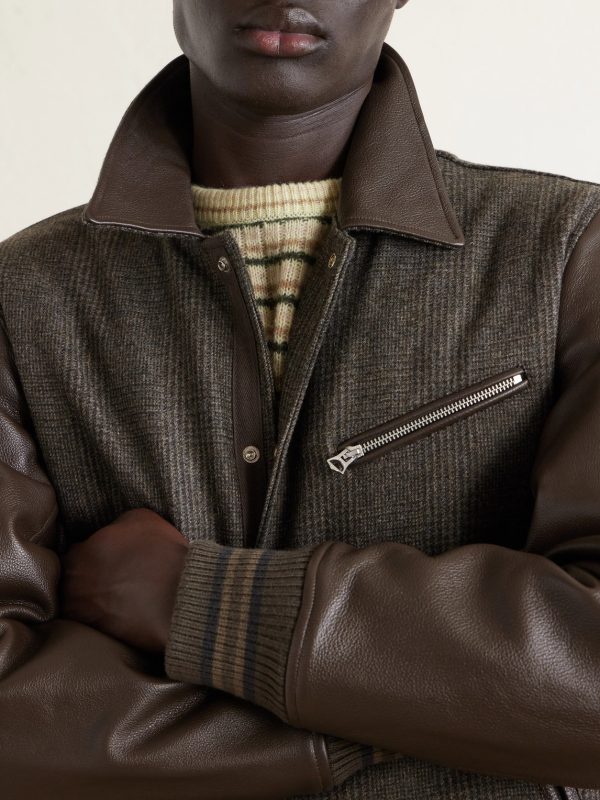 Jeremy Checked Wool and Leather Blouson Jacket - CU Jeremy Checked Wool and Leather Blouson Jacket - CU