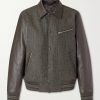 Jeremy Checked Wool and Leather Blouson Jacket Jeremy Checked Wool and Leather Blouson Jacket