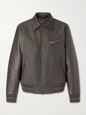 Jeremy Checked Wool and Leather Blouson Jacket