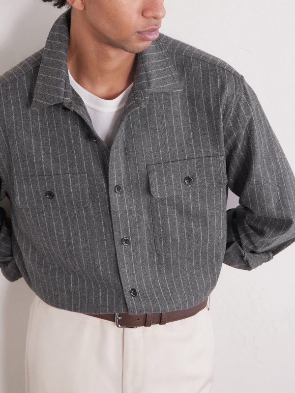 Pinstriped Super 150s Wool-Flannel Shirt - CU Pinstriped Super 150s Wool-Flannel Shirt - CU