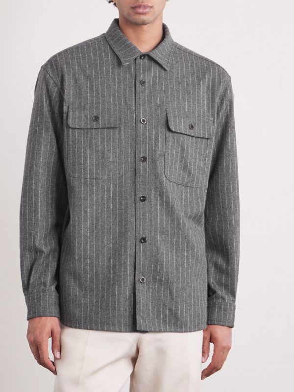 Pinstriped Super 150s Wool-Flannel Shirt - FR Pinstriped Super 150s Wool-Flannel Shirt - FR