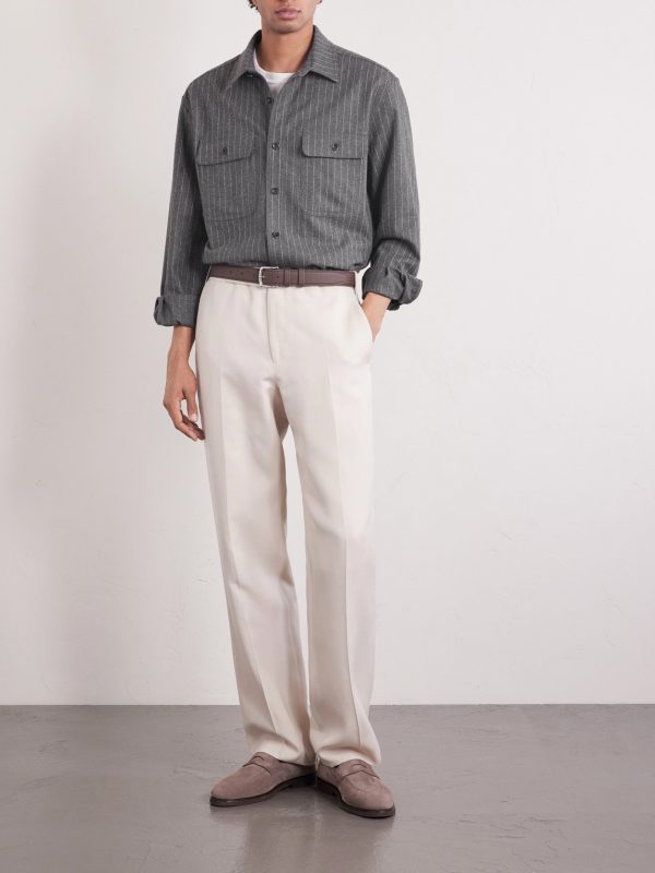 Pinstriped Super 150s Wool-Flannel Shirt - OU Pinstriped Super 150s Wool-Flannel Shirt - OU