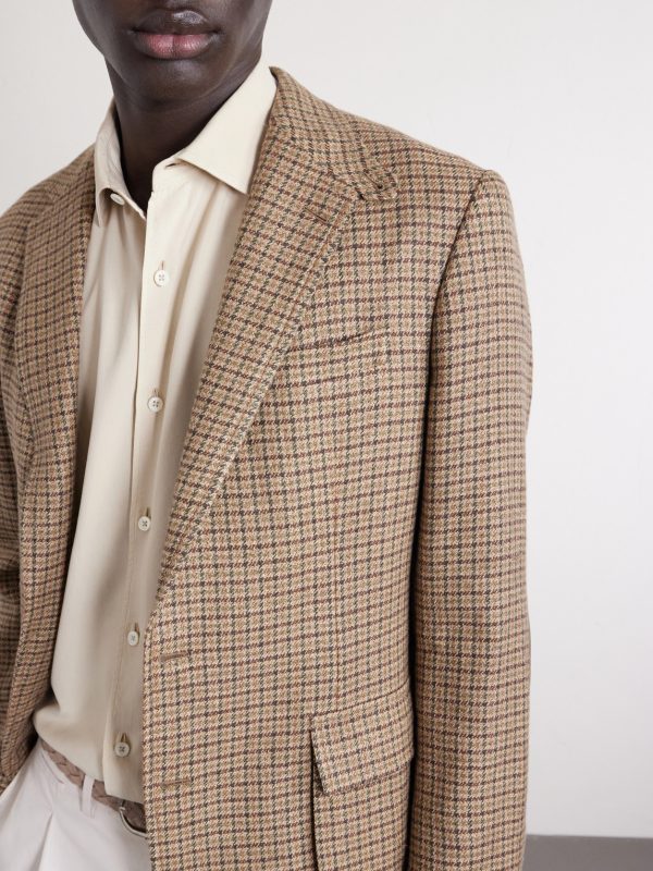 Kent Suede-Trimmed Checked Linen and Wool-Blend Blazer - CU Kent Suede-Trimmed Checked Linen and Wool-Blend Blazer - CU