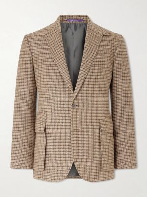 Kent Suede-Trimmed Checked Linen and Wool-Blend Blazer Kent Suede-Trimmed Checked Linen and Wool-Blend Blazer