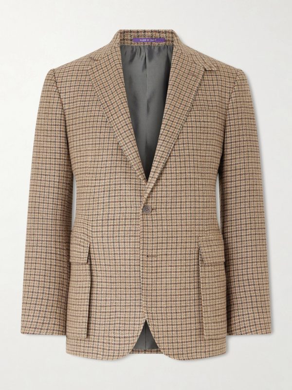 Kent Suede-Trimmed Checked Linen and Wool-Blend Blazer Kent Suede-Trimmed Checked Linen and Wool-Blend Blazer