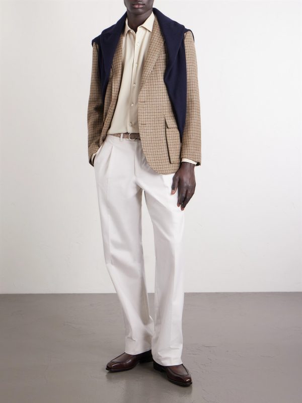 Kent Suede-Trimmed Checked Linen and Wool-Blend Blazer - OU Kent Suede-Trimmed Checked Linen and Wool-Blend Blazer - OU